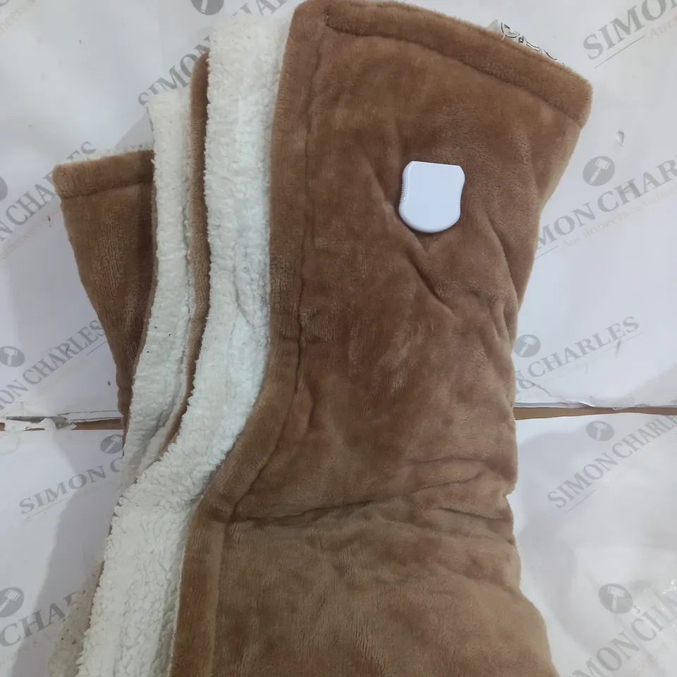 BROWN FLUFFY, WHITE TEDDY FLEECE LINED ELECTRIC BLANKET