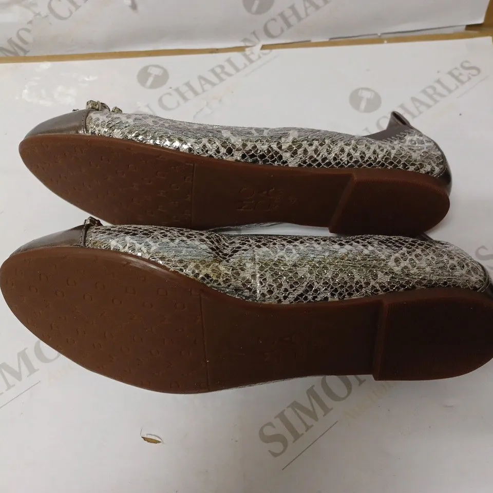 MODA IN PELLE FIZZI FAUX JEWEL TRIM BALLERINA SHOES, PEWTER/SNAKE, UK 7
