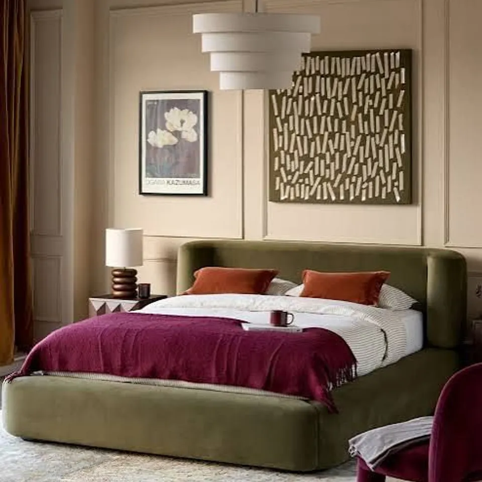 BOXED DANETTI DARLA OLIVE GREEN VELVET KING SIZE OTTOMAN STORAGE BED (4 BOXES)