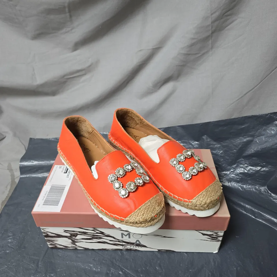 MODA IN PELLE WOMEN'S ORANGE ESPADRILLE SLIP-ON – UK 4 (EU 36) WITH RHINESTONE BUCKLE
