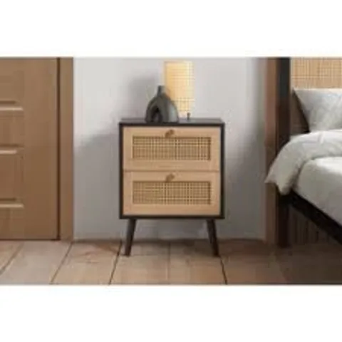 BOXED ALIEYA 2 DRAWER BEDSIDE TABLE - BLACK (1 BOX)