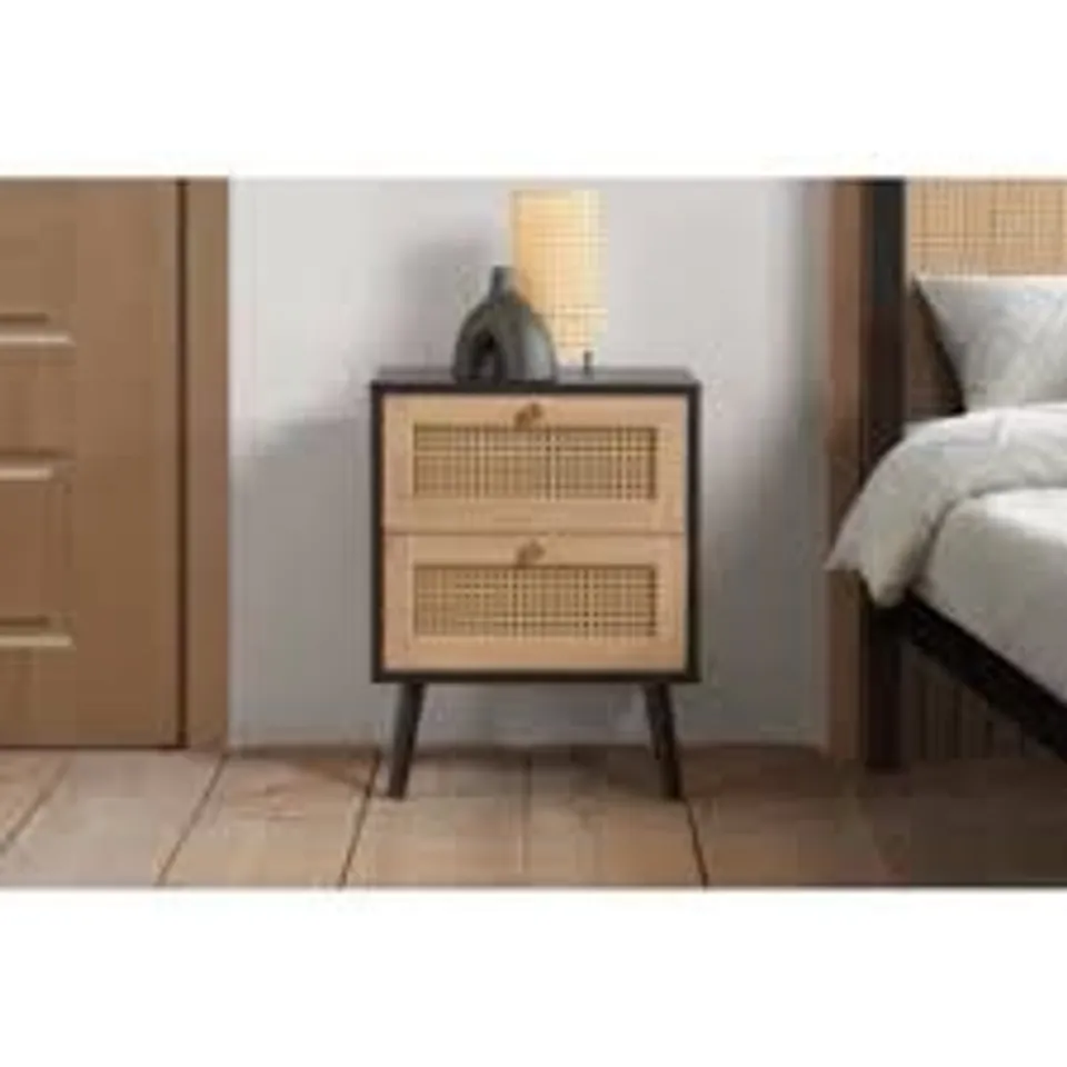 BOXED ALIEYA 2 DRAWER BEDSIDE TABLE - BLACK (1 BOX)