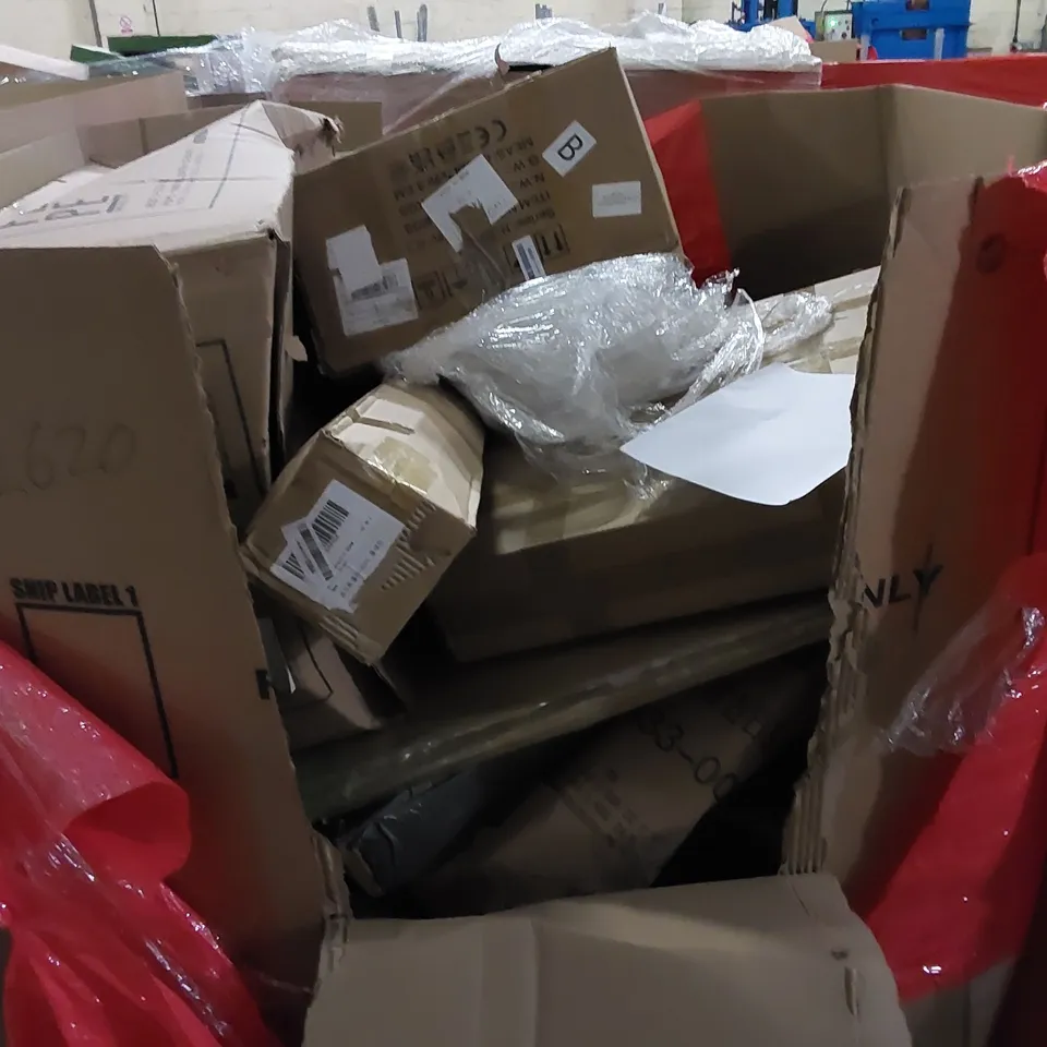 PALLET TO CONTAIN ASSORTED HOUSEHOLD ITEMS AND CONSUMER PRODUCTS. INCLUDING BOXED FURNITURE ETC