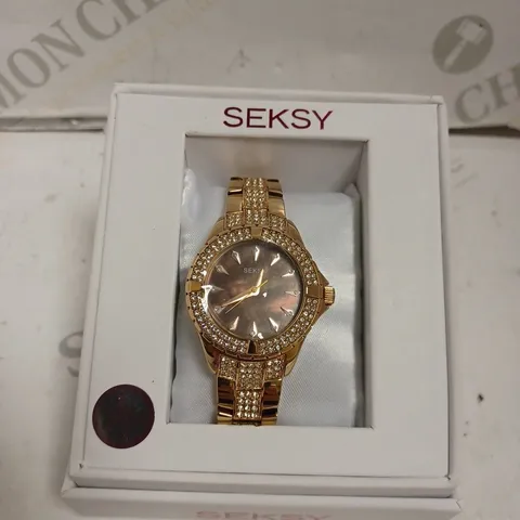 BOXED SEKSY BY SEKONDA LADIES ROSE GOLD STONE SET WATCH WITH STAINLESS STEEL BRACELET - JAPAN MOVEMENT - 3 ATM.