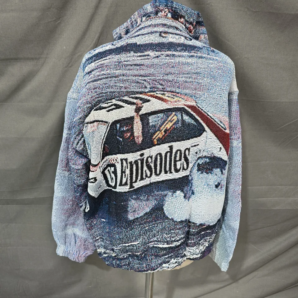 EPISODES MULTICOLOUR KNIT HOODIE JACKET – CAR PRINT, SIZE S (UK SMALL)