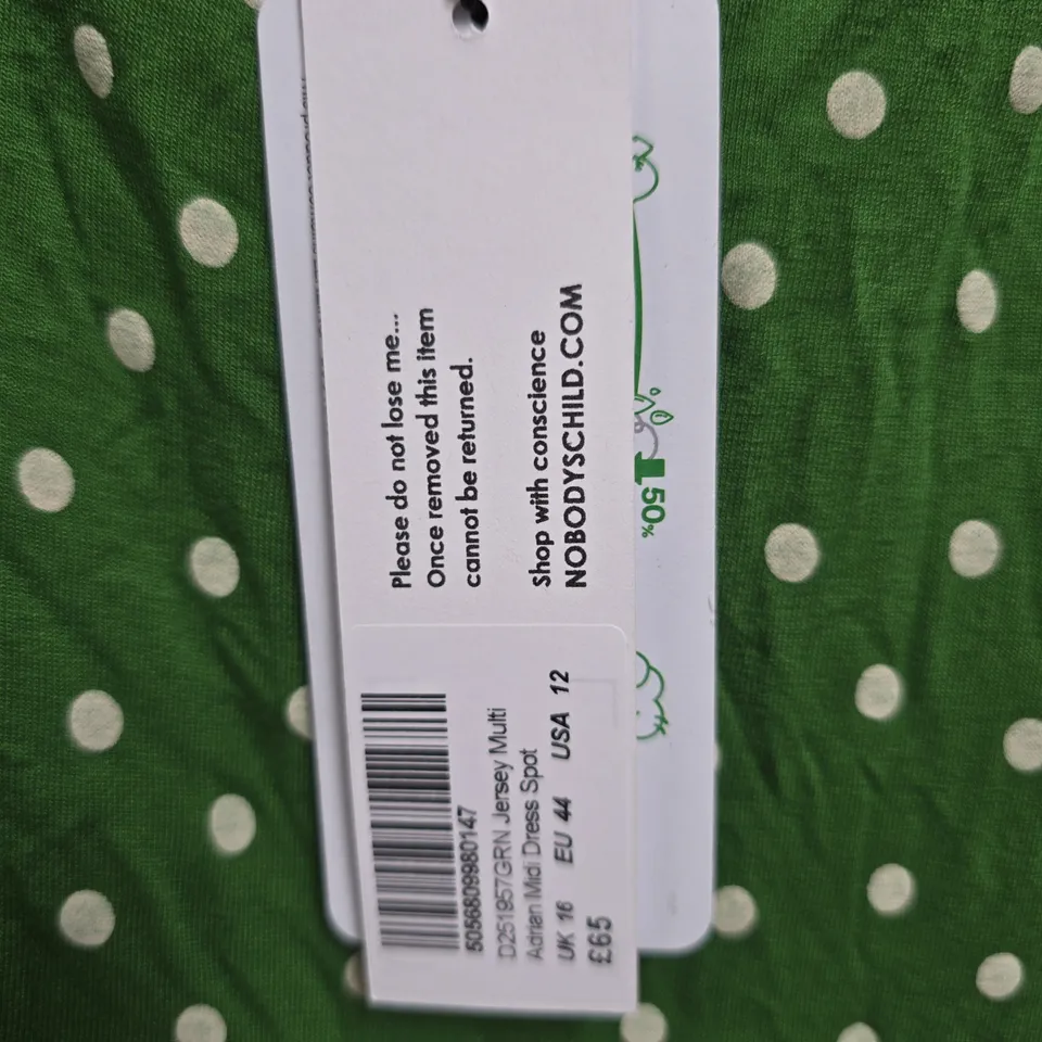 NOBODYS CHILD JERSEY MULTI ADRIAN MIDI DRESS IN SPOTTED GREEN - UK 16