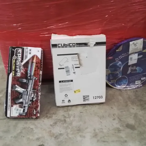 PALLET OF ASSORTED HOUSEHOLD GOODS AND PRODUCTS TO INCLUDE;TOILET SEAT,POP UP BEACH TENT,KIDS MILITARY GUN