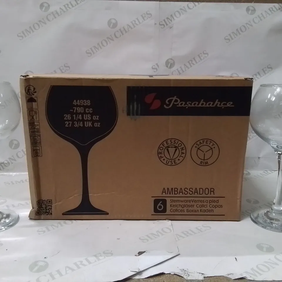 BOXED PASABAHCE GOBLET WINE GLASSES SET OF 6