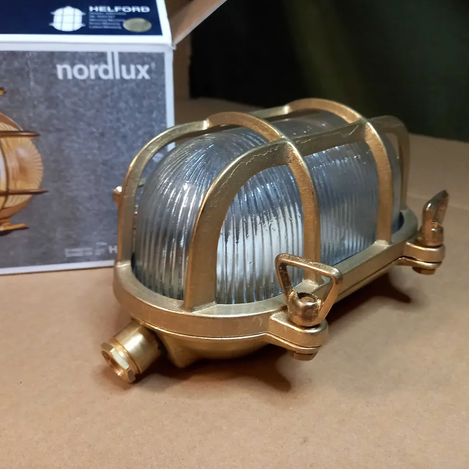 BOXED NORDLUX LIGHT/BRASS BULKHEAD OUTDOOR WALL LIGHT