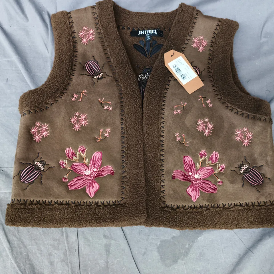 DISTURBIA SYLVARA BUG GILET IN DUTY DARK OLIVE SIZE S/M