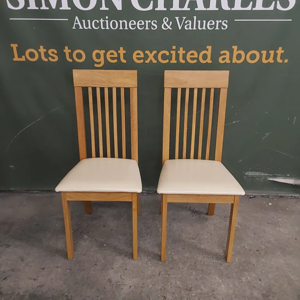 SET OF 2 OXFORD OAK DINING CHAIRS WITH IVORY SEAT PADS 