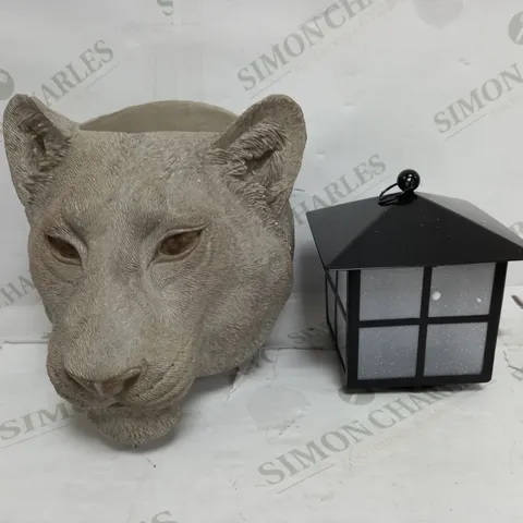 MY GARDEN STORIES LIONESS WALL PLANTER WITH LANTERN