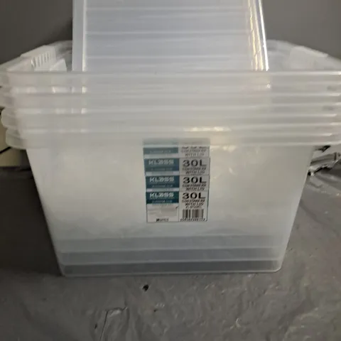 LOT OF 4 KLASS 30L CLEAR STORAGE BOX WITH LID