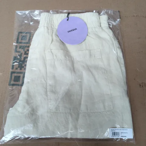 BAGGED PANGAIA WOMENS SUMMER LINEN WRAP SHORTS IN BONE WHITE - SMALL