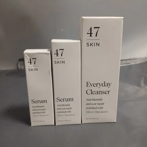 LOT OF 3 47-SKIN BEAUTY ITEMSTO INCLUDE CLEANSER AND SERUMS 