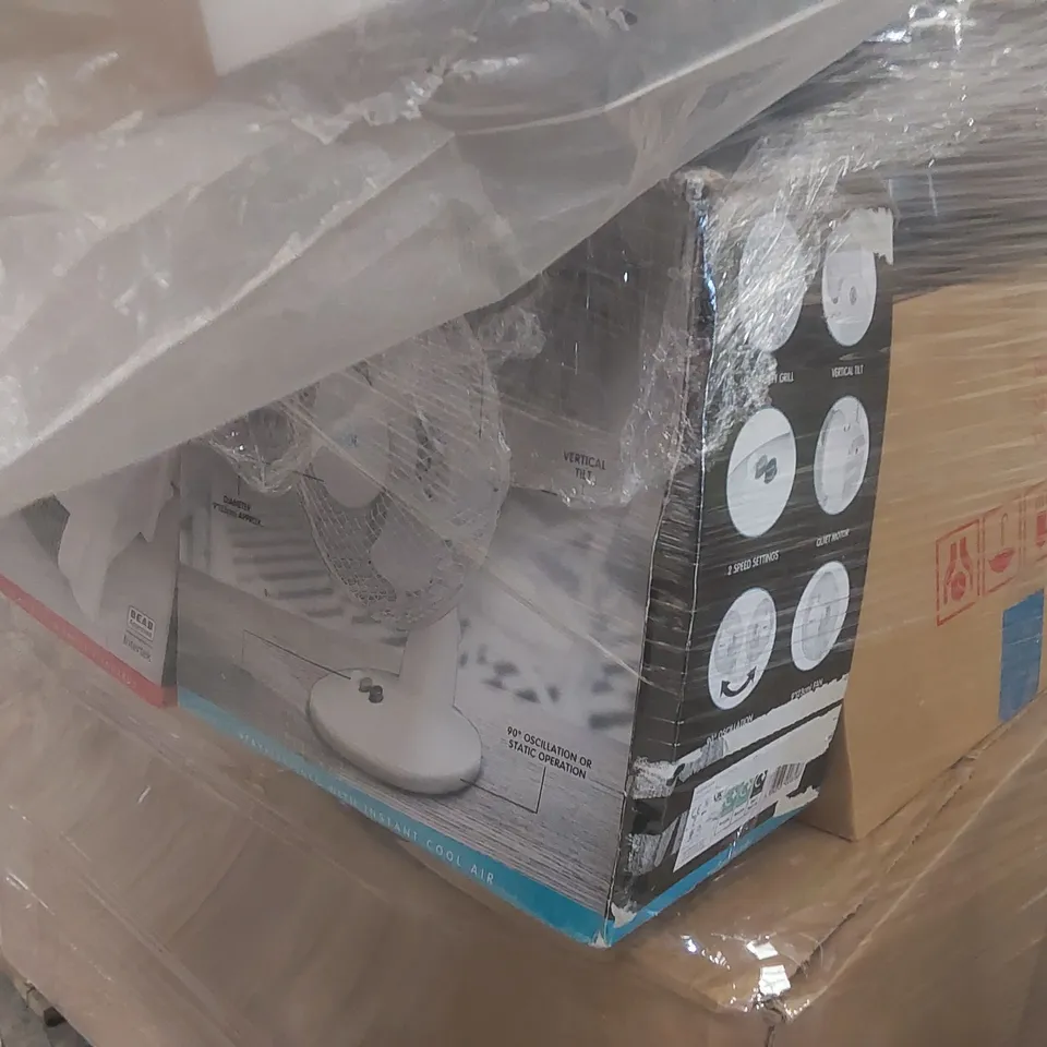 PALLET CONTAINING A VERY LARGE QUANTITY OF ASSORTED ITEMS INCLUDING: DEKS FAN, DESK LAMP, BATH PANEL, 2000W FAN HEATER, NEBO ULTRA BRIGHT LANTERN/POWERBANK ECT