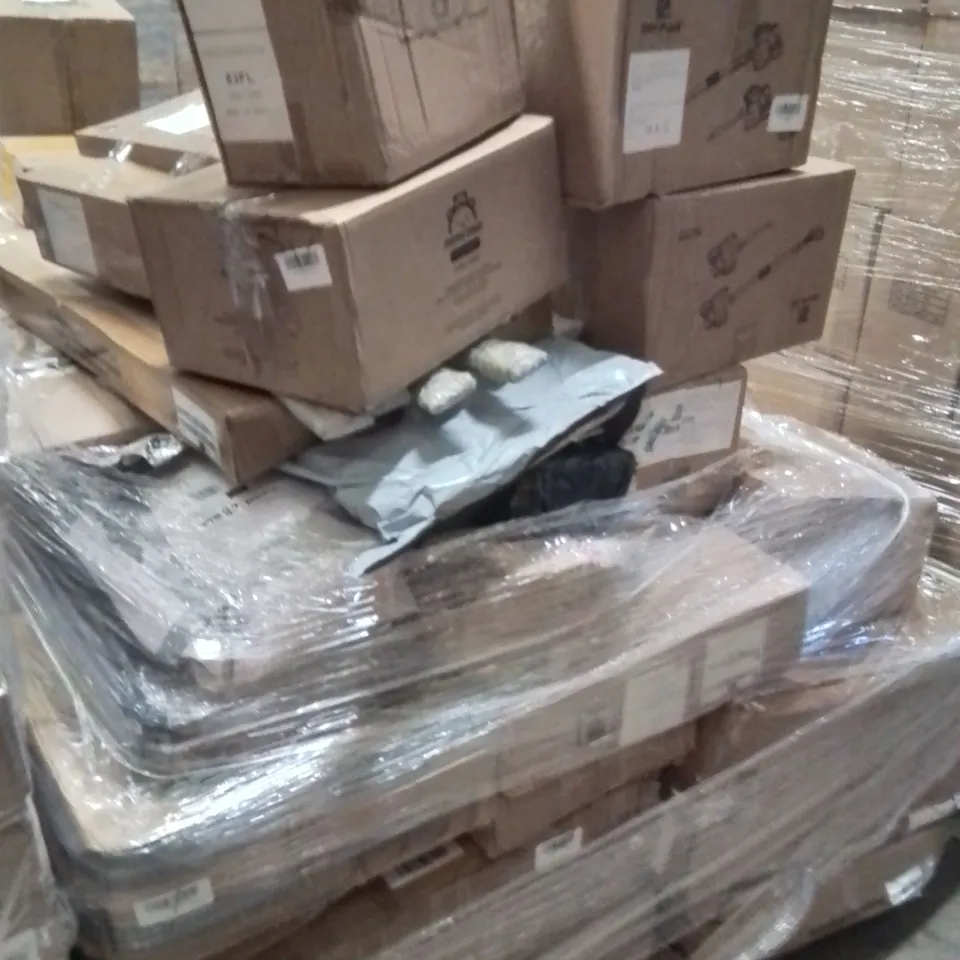 PALLET CONTAINING VARIOUS ASSORTED BOXED ITEMS TO INCLUDE: CORDLESS VACUUM CLEANERS, JUICER, SOFA BED PARTS, METAL SAFE AND LOTS MORE UNMARKED BOXED ITEMS 
