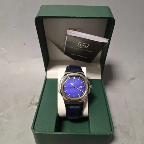 FRANK SCHMIDT WATCH – TEXTURED DIAL WITH DATE – LEATHER STRAP- 3ATM WATER RESISTANT – GIFT BOX