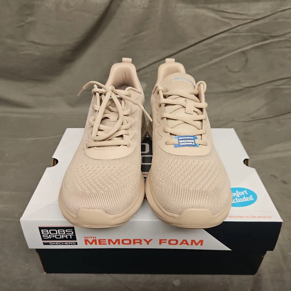 BOXED PAIR OF SKECHERS BOBS SPORT BEIGE TRAINERS -  SIZE 7