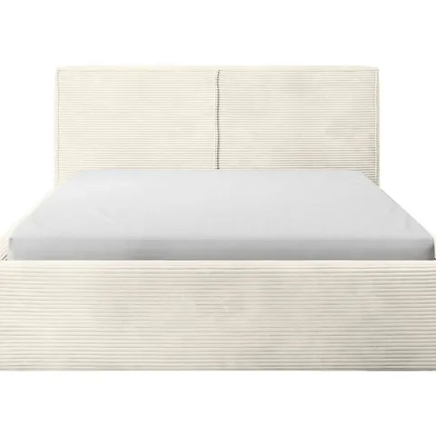 BOXED CALINA UPHOLSTERED OTTOMAN BED FRAME - BEIGE// SIZE: DOUBLE (2 BOXES)