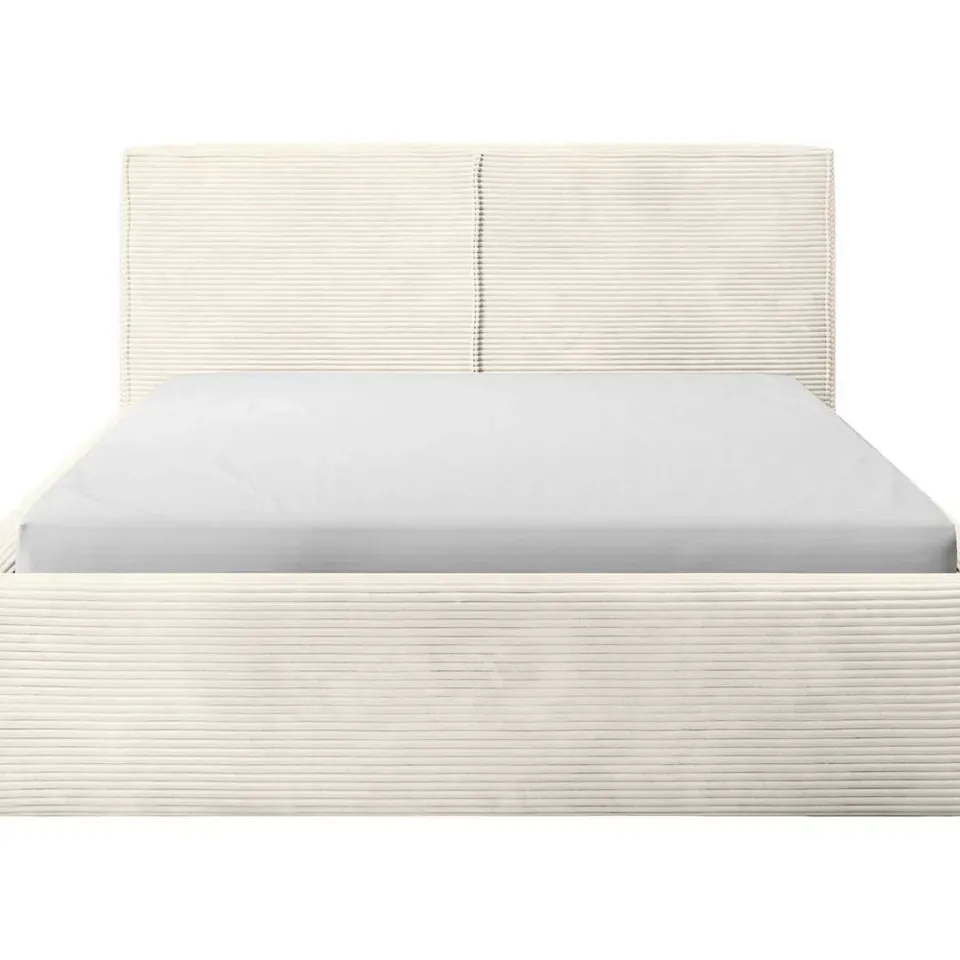 BOXED CALINA UPHOLSTERED OTTOMAN BED FRAME - BEIGE// SIZE: DOUBLE (2 BOXES)