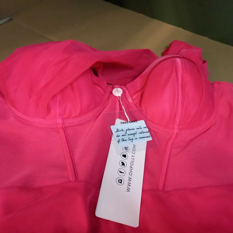 OH POLLY VIBRANT PINK RUCHED STATEMENT MINI DRESS - SIZE 10