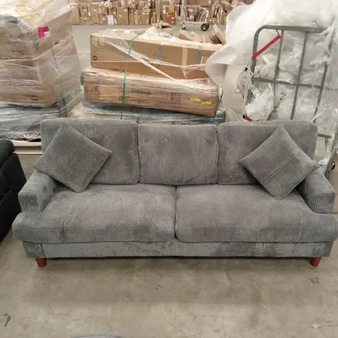 DESIGNER 3 SEATER CORDUROY FABRIC SOFA - GREY