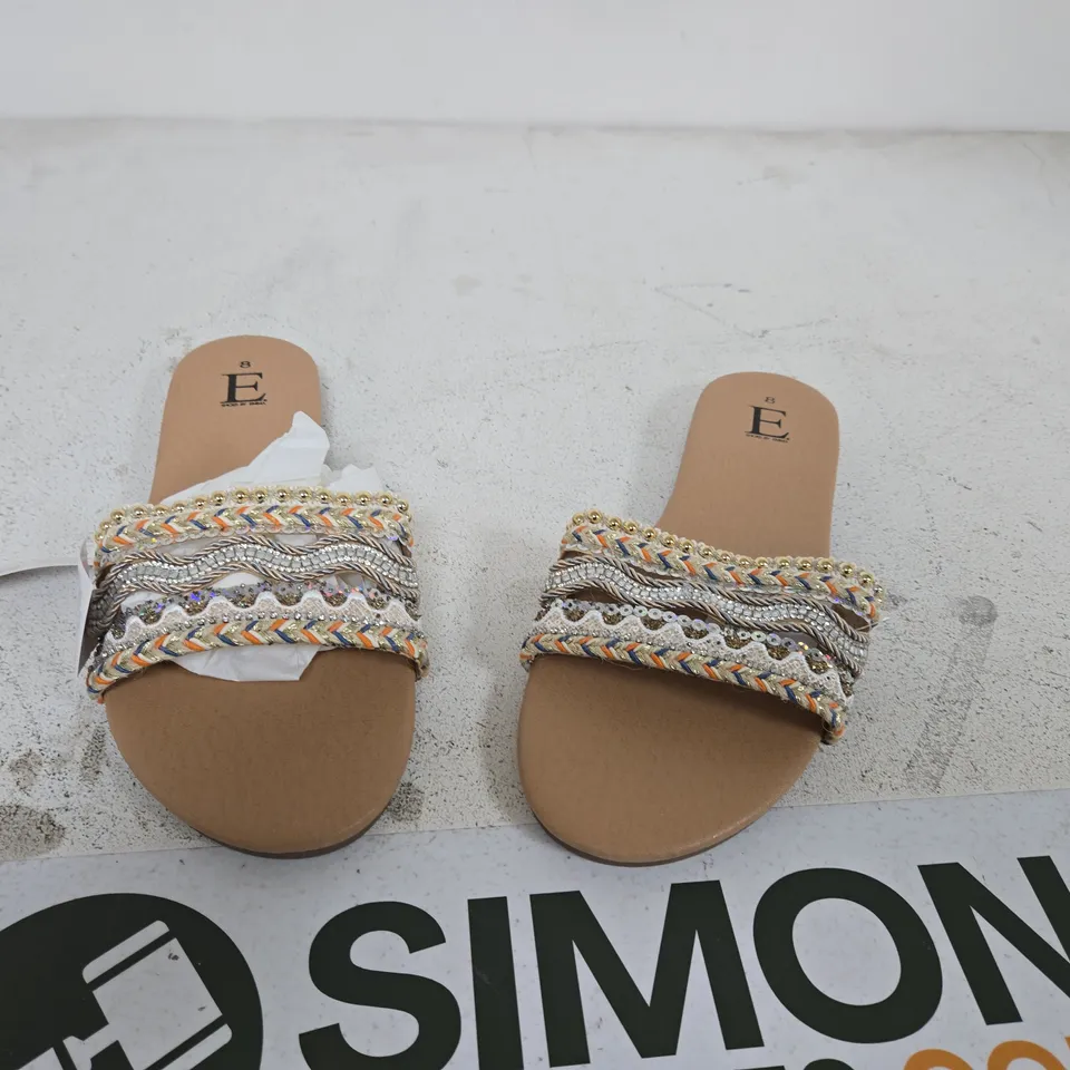 E. SHOES BY EMMA GYPSY SAND-TXT SANDAL – UK 8 (SIZE 8), EMBELLISHED BRAIDED STRAPS