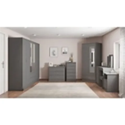 BOXED BRASHEAR 6 DOOR GREY GLOSS WARDROBE (3 OF 4 BOXES ONLY INCOMPLETE)