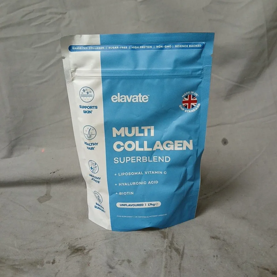 ELAVATE MULTI COLLAGEN SUPERBLEND – UNFLAVOURED, 174 G (LIPOSO MAL VITAMIN C, HYALURONIC ACID & BIOTIN)
