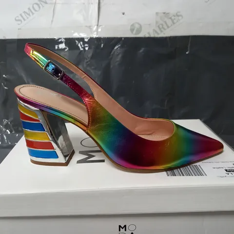 BOXED MODA IN PELLE DINELLA RAINBOW METALLIC LEATHER HIGH HEELS - SIZE 7