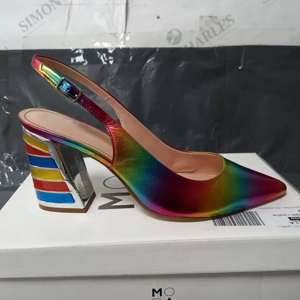 BOXED MODA IN PELLE DINELLA RAINBOW METALLIC LEATHER HIGH HEELS - SIZE 7