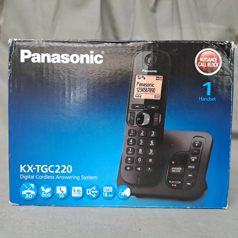 BOX OF APPROXIMATELY 20 X PANASONIC KX-TGC220 DIGITAL CORDLESS ANSWERING SYSTEM - COLLECTION ONLY
