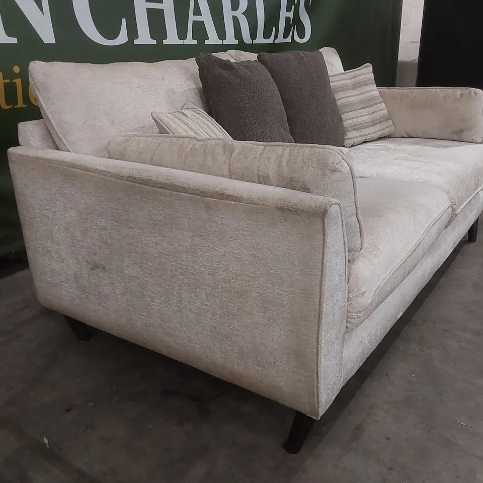 QUALITY DESIGNER SANREMO 3 SEATER CHENILLE UPHOLSTERED SOFA - NATURAL