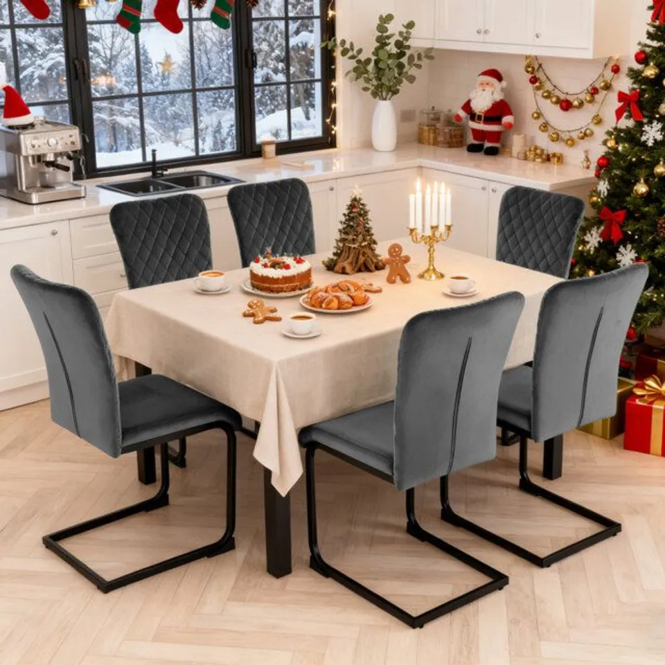 BOXED SET OF 4 DARNICE VELVET UPHOLSTERED ARMLESS DINING CHAIR - GREY