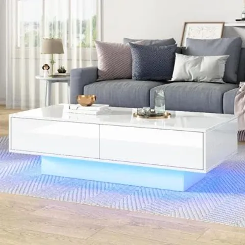 LED COFFEE TABLE HIGH GLOSS COFFEE TABLE WITH 2 DRAWERS