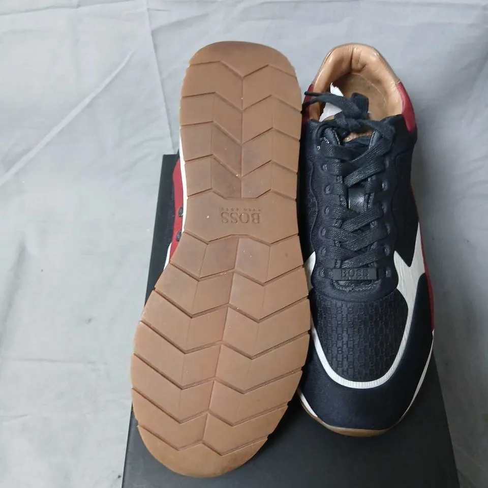 HUGO BOSS SNEAKERS – BLACK WITH WHITE TRIM AND BURGUNDY ACCENTS, MEN'S EU40 (UK6 / US7) 