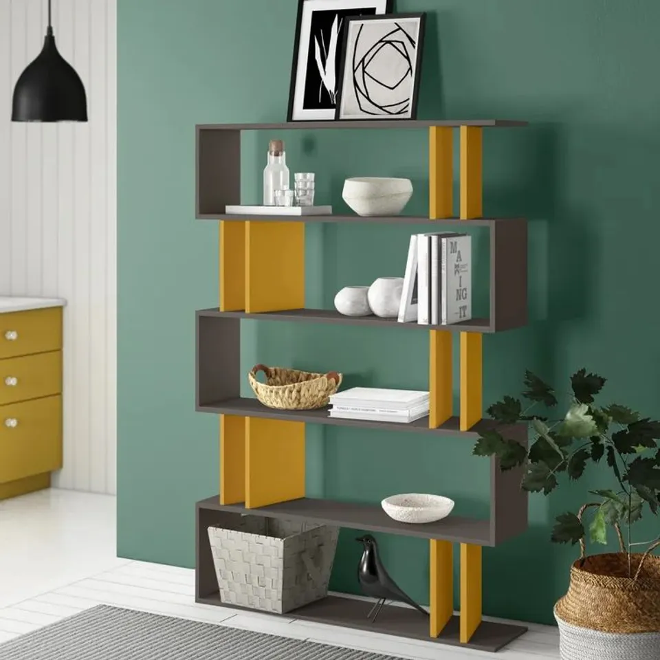BOXED HAZEL BOOKCASE ANTRACITE/MUSTARD
