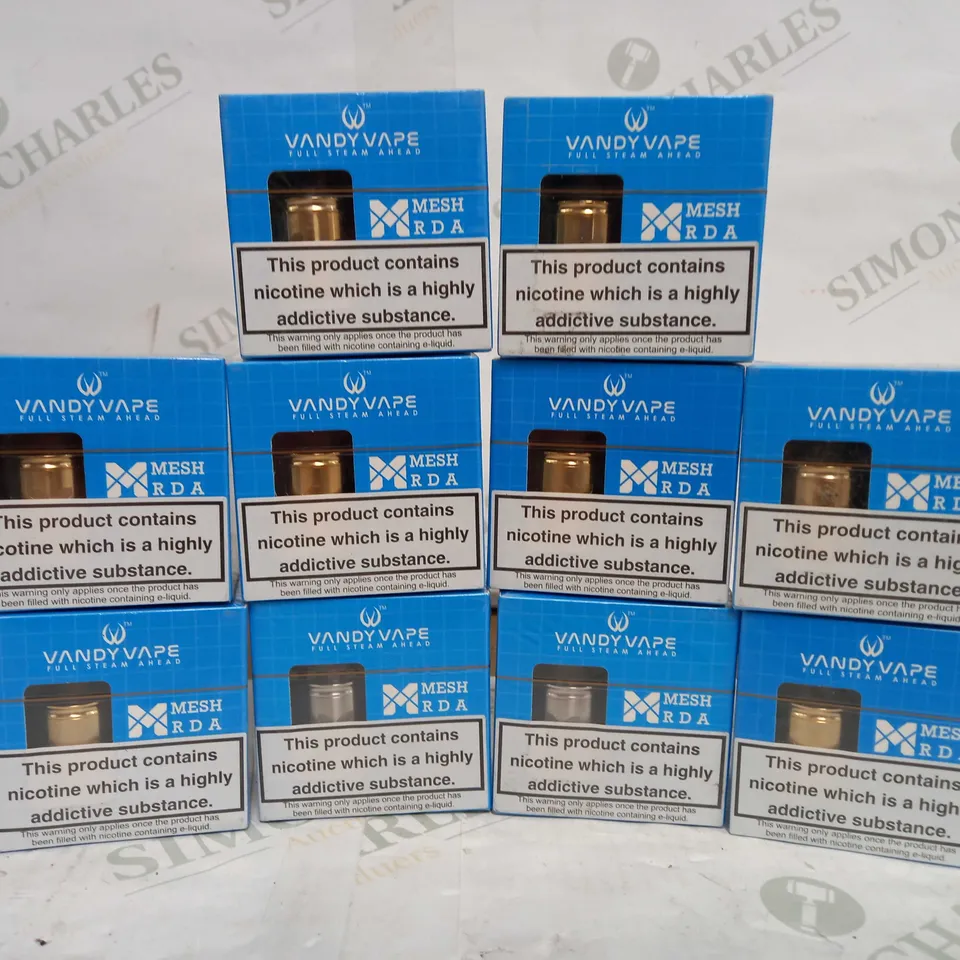 BOX OF APPROX 10 VANDY VAPE MESH RDA IN ASSORTED COLOURS - GOLD/SILVER/BLUE	