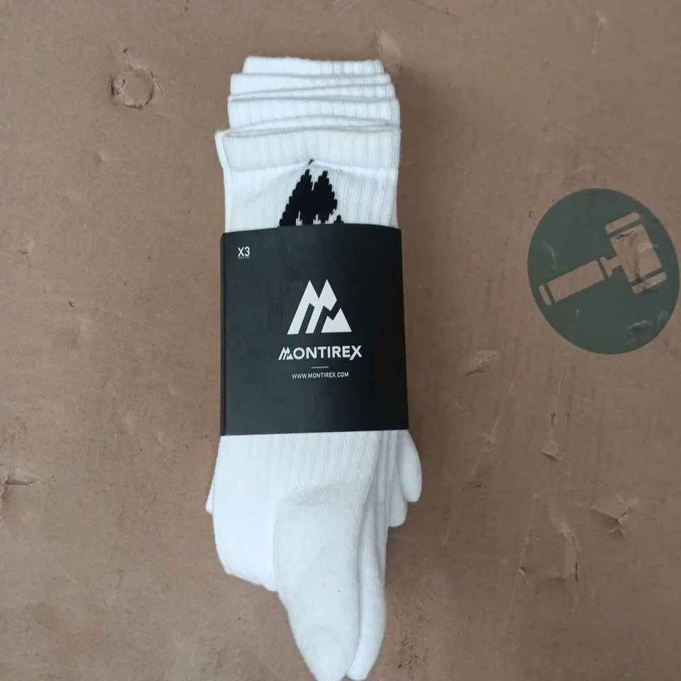 MONTIREX PERFORMANCE SOCKS 3-PACK IN WHITE/BLACK SIZE 5-8