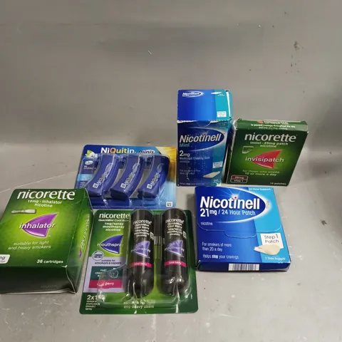 APPROXIMATELY 25 ASSORTED SMOKING PREVENTION PRODUCTS TO INCLUDE PATCHES, INHALATORS, GUM ETC