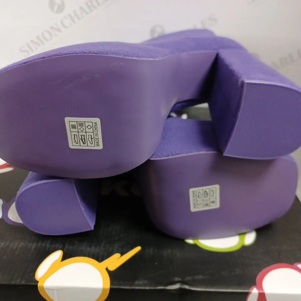 KOI VEGAN TELETUBBIES TINKY WINKY FLUFFY PLATFORM BOOTS - PURPLE SIZE 7