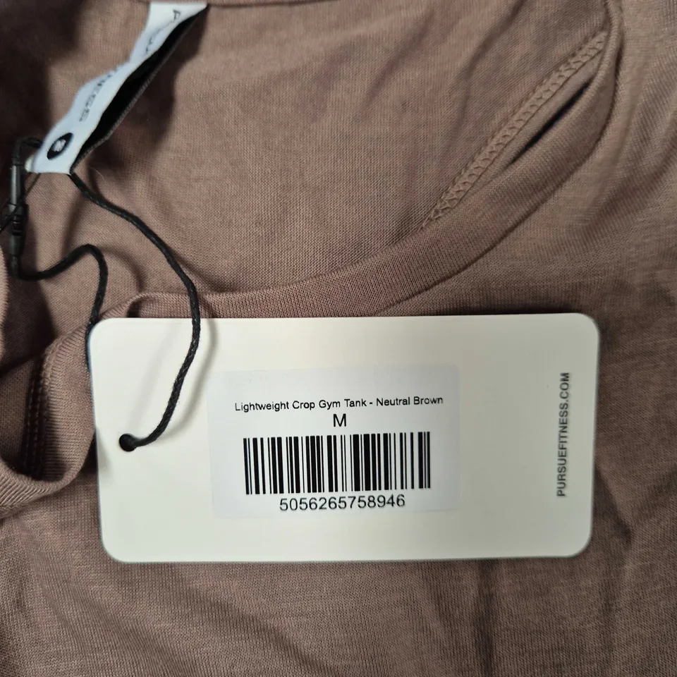 PURSUE FITNESS LIGHTWEIGHT CROP GYM TANK TOP – NEUTRAL BROWN – SIZE M