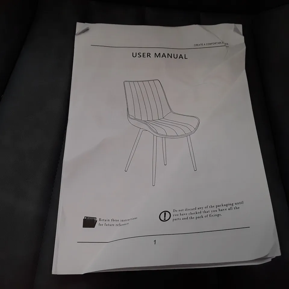 BOXED SET OF 2 UPHOLSTERED FAUX LEATHER DINING CHAIRS - GREY (1 BOX)