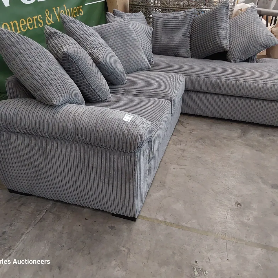 DESIGNER CHAISE SOFA GREY JUMBO CHORD 