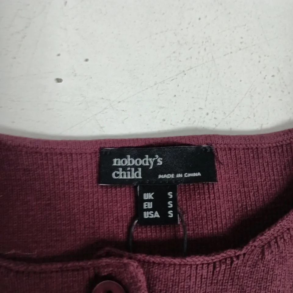 NOBODY'S CHILD BURGUNDY SLEEVELESS KNIT CARDIGAN, UK SIZE S