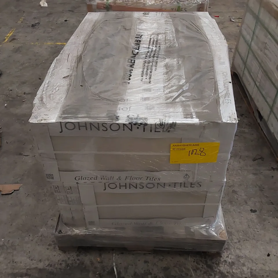 PALLET OF APPROX 40 X CARTONS OF JOHNSON TILES, SHERWOOD HAZE GLAZED WALL & FLOOR TILES - 5 TILES PER CARTON // TILE SIZE: 597 x 297 x 10mm