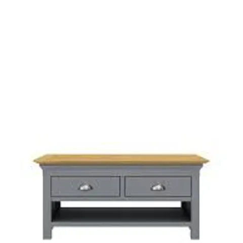 BOXED SEATTLE COFFEE TABLE WITH SHELF & DRAWERS DARK GREY/OAK ( 1 BOX ) 