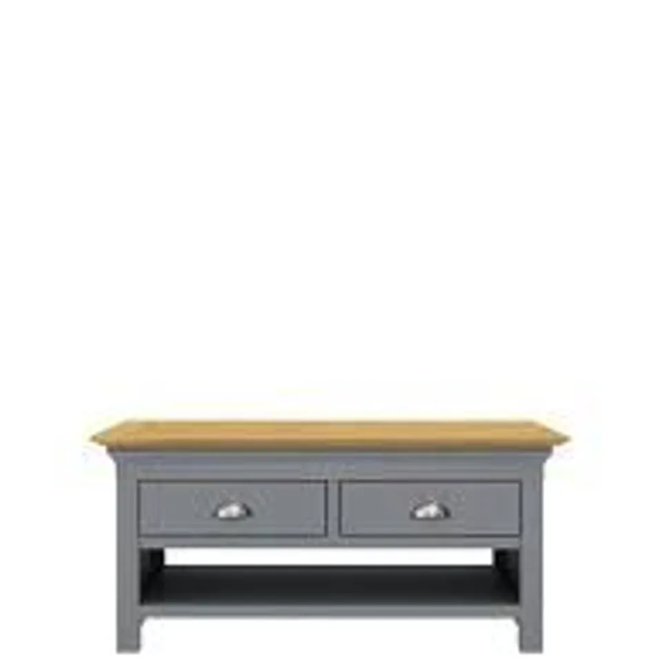 BOXED SEATTLE COFFEE TABLE WITH SHELF & DRAWERS DARK GREY/OAK ( 1 BOX )  RRP £249