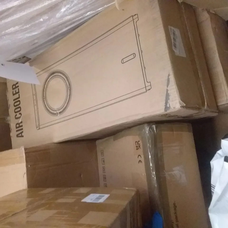 PALLET OF ASSORTED ITEMS INCLUDING PULL UP BAR, POGO JUMPER STICK, HIKING WALKING STICKS, AIR COOLER